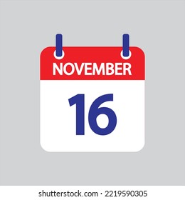 Flat icon 16th of November solated on gray background. Vector illustration.