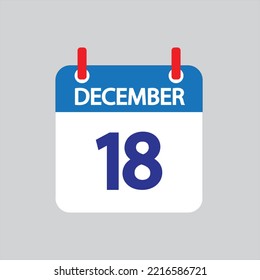 Flat icon 18th of December solated on gray background. Vector illustration.