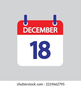 Flat icon 18th of December solated on gray background. Vector illustration.