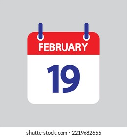 Flaches Symbol 19. Februar einzeln auf grauem Hintergrund. Vektorgrafik.