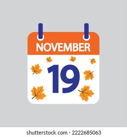 Flat icon 19th of November leaves solated on gray background. Vector illustration.