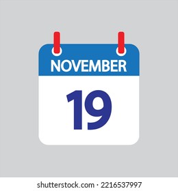 Flat icon 19th of November solated on gray background. Vector illustration.