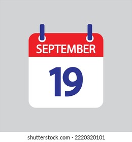 Flat icon 19th of September solated on gray background. Vector illustration.