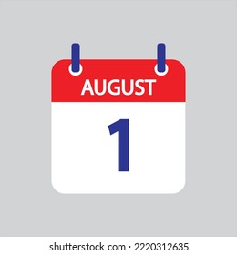 Flat icon 1th of August solated on gray background. Vector illustration.