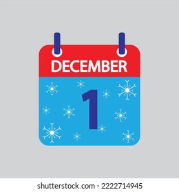 Icono plano 1 de diciembre copos de nieve con fondo gris. Ilustración vectorial.