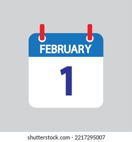 Flat icon 1th of February solated on gray background. Vector illustration.
