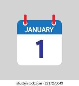 Flat icon 1th of January solated on gray background. Vector illustration.