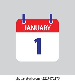 Flat icon 1th of January solated on gray background. Vector illustration.