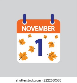Flat icon 1th of November leaves solated on gray background. Vector illustration.