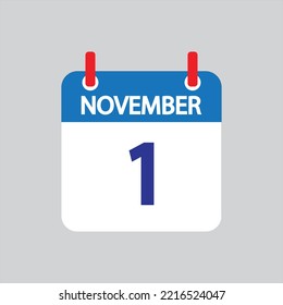 Icono plano 1 de noviembre soleado sobre fondo gris. Ilustración vectorial.