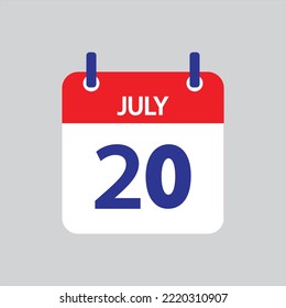 Flat icon 20th of July solated on gray background. Vector illustration.