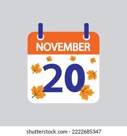 Icono plano 20 de noviembre se deja soltado sobre fondo gris. Ilustración vectorial.