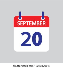 Flaches Symbol 20. September einzeln auf grauem Hintergrund. Vektorgrafik.