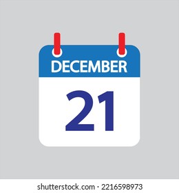 Flat icon 21th of December solated on gray background. Vector illustration.