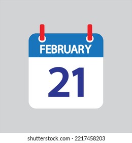 Icono plano 21 de febrero soleado sobre fondo gris. Ilustración vectorial.