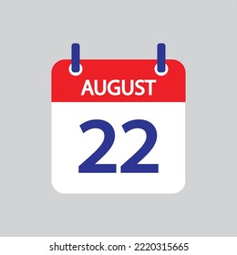 Flat icon 22th of August solated on gray background. Vector illustration.
