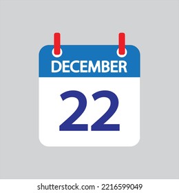 Flat icon 22th of December solated on gray background. Vector illustration.