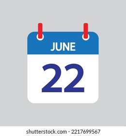 Icono plano 22 de junio soleado sobre fondo gris. Ilustración vectorial.