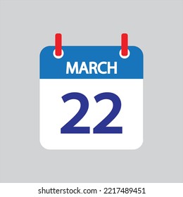 Flat icon 22th of March solated on gray background. Vector illustration.
