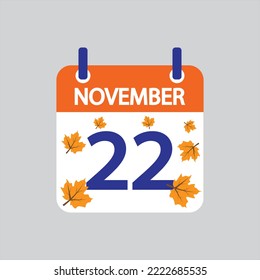 Icono plano 22 de noviembre se deja soltado sobre fondo gris. Ilustración vectorial.