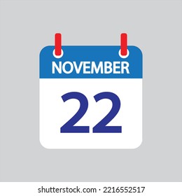 Flat icon 22th of November solated on gray background. Vector illustration.