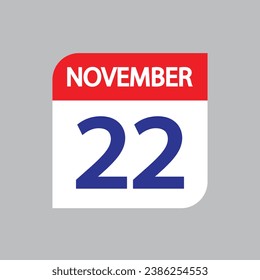 Flat icon 22th of November solated on gray background. Vector illustration.