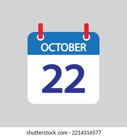 Flat icon 22th of October solated on gray background. Vector illustration.