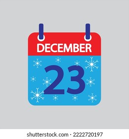 Flat icon 23th of December snowflakes solated on gray background. Vector illustration.