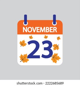El icono plano 23 de noviembre se deja soltado sobre fondo gris. Ilustración vectorial.