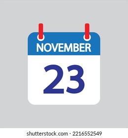 Flat icon 23th of November solated on gray background. Vector illustration.