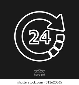 Flat icon of 24 hours service.