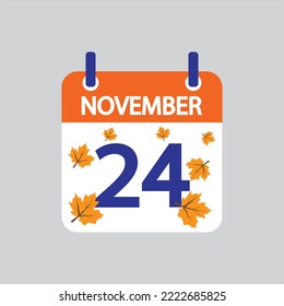 Icono plano 24 de noviembre se deja soltado sobre fondo gris. Ilustración vectorial.