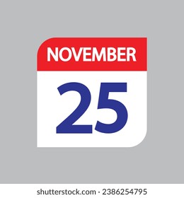 Flat icon 25th of November solated on gray background. Vector illustration.