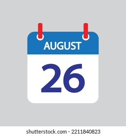 Icono plano 26 de agosto aislado en fondo gris. Ilustración vectorial.