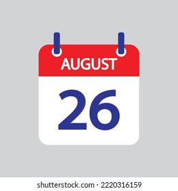 Flat icon 26th of August isolated on grey background. Vector iillustration.