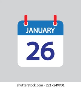 Icono plano 26 de enero soleado sobre fondo gris. Ilustración vectorial.