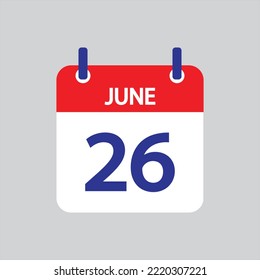 Icono plano 26 de junio soleado sobre fondo gris. Ilustración vectorial.