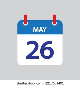 Icono plano 26 de mayo soleado sobre fondo gris. Ilustración vectorial.