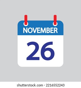 Flat icon 26th of November solated on gray background. Vector illustration.