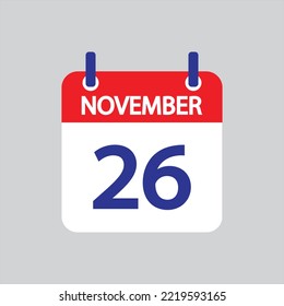 Flat icon 26th of November solated on gray background. Vector illustration.