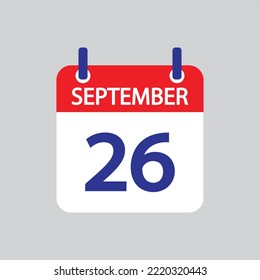 Flaches Symbol 26. September einzeln auf grauem Hintergrund. Vektorgrafik.