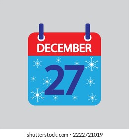 Icono plano 27 de diciembre copos de nieve con fondo gris. Ilustración vectorial.