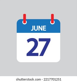 Flat icon 27th of June solated on gray background. Vector illustration.