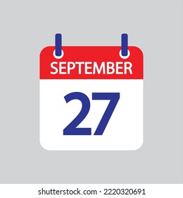 Icono plano 27 de septiembre soleado sobre fondo gris. Ilustración vectorial.