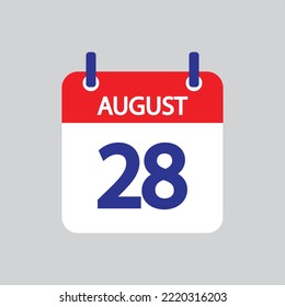 Flat icon 28th of August solated on gray background. Vector illustration.