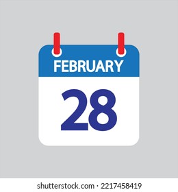 Flat icon 28th of February solated on gray background. Vector illustration.