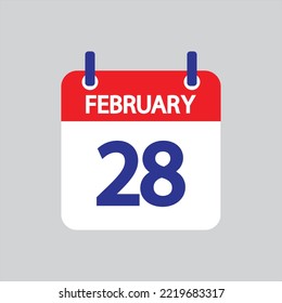 Flat icon 28th of February solated on gray background. Vector illustration.