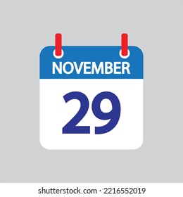 Flat icon 29th of November solated on gray background. Vector illustration.