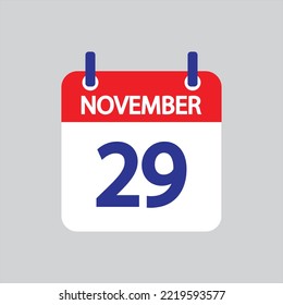 Flat icon 29th of November solated on gray background. Vector illustration.