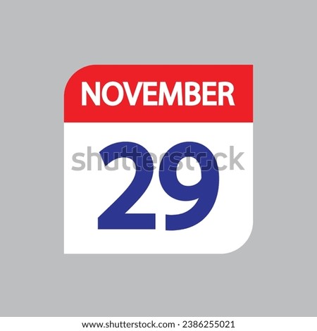 Flat icon 29th of November solated on gray background. Vector illustration.